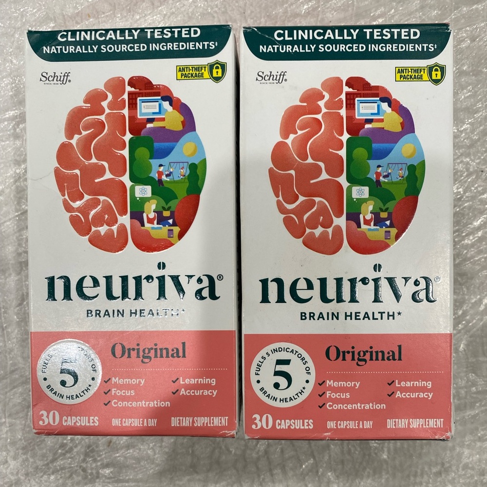 2 Pack Neuriva 5 Original Brain Health Caps 30 CT For Woman & Men. Exp:9/24